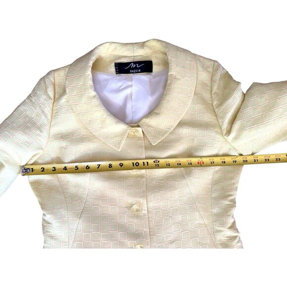 Vintage M Daquin Paris Yellow Jacquard Skirt Suit Set Mod Retro 60s Boxy Jacket - Picture 7 of 12
